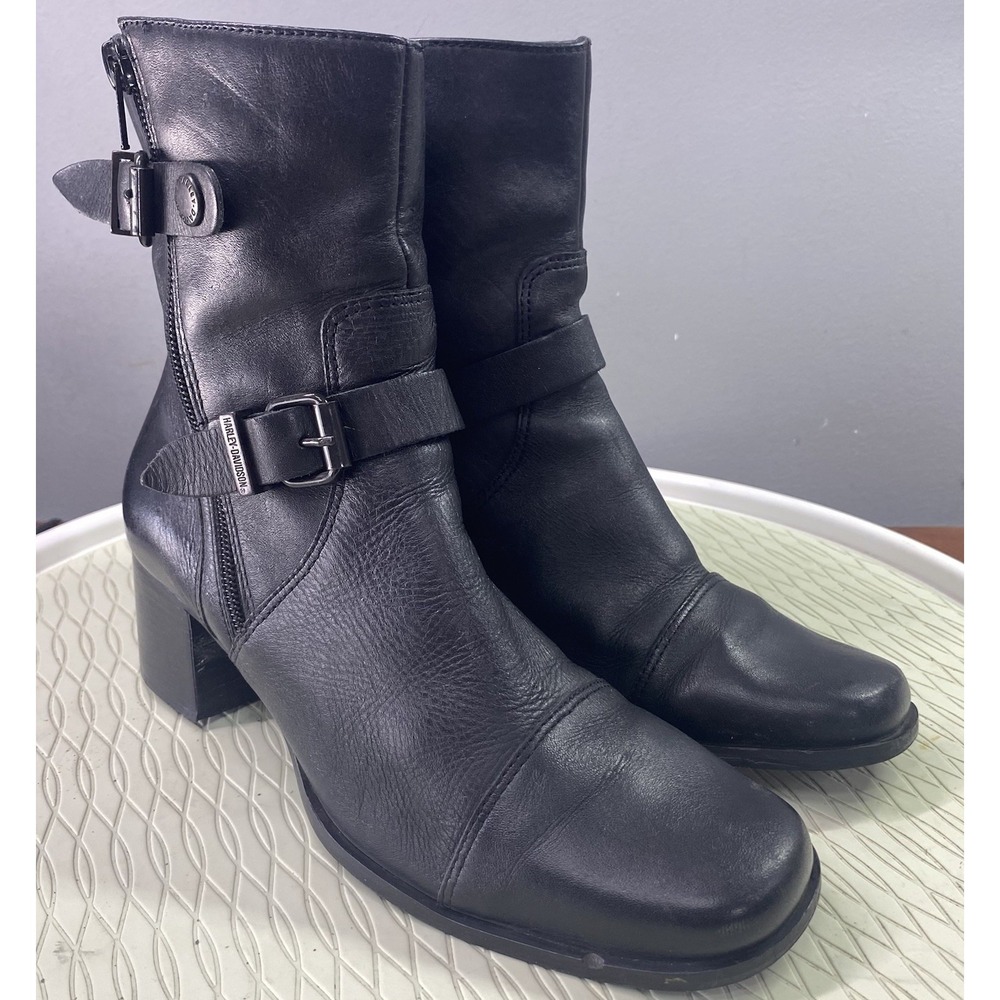 Harley Davidson Women's Leather Ankle Black Motorcycle Riding Boots Sz.‎ 7.5